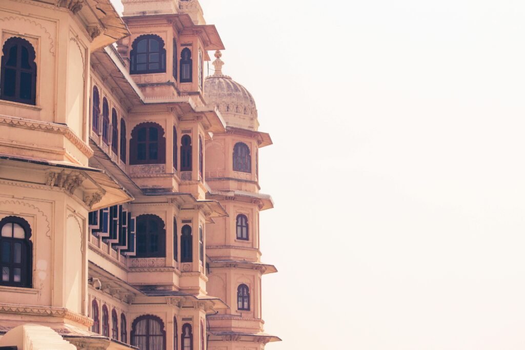 Stunning view of Udaipur City Palace's architectural facade in Rajasthan.